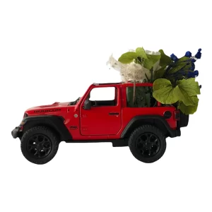 JEEP ROJO CON FLORES PARA ÉL