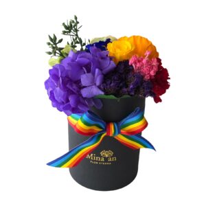 Hat box  redondo Arcoiris-flores preservadas