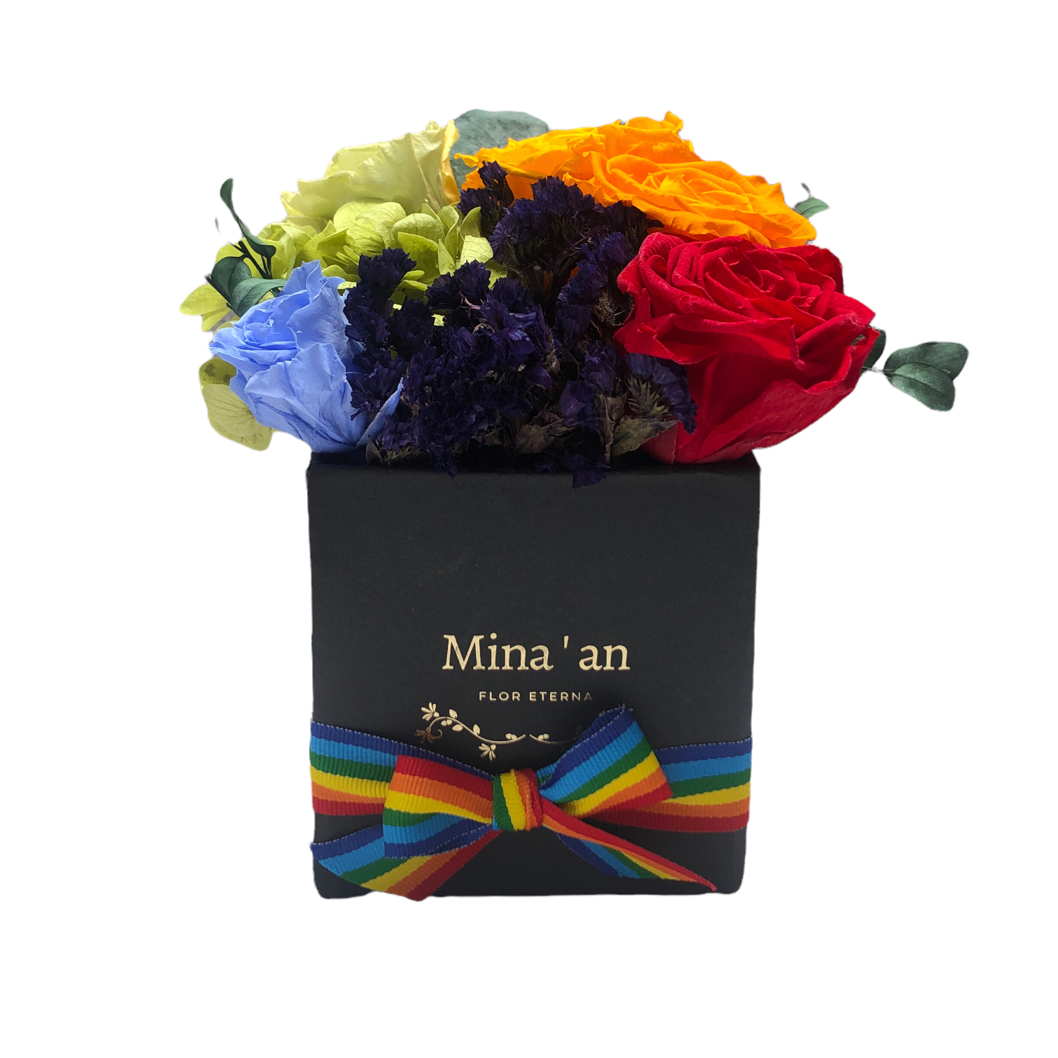 Hat box CUADRADO Arcoiris-flores preservadas